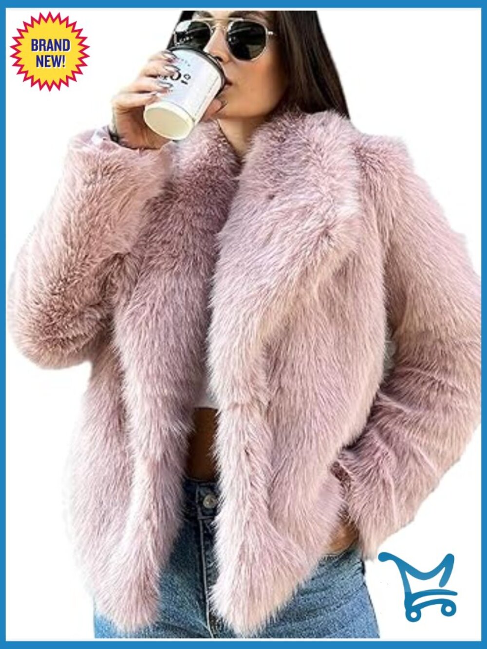 Faux Fur Coat Lapel Open Front Fluffy Shaggy Jacket Winter Warm Furry Overcoat - Picture 1 of 7